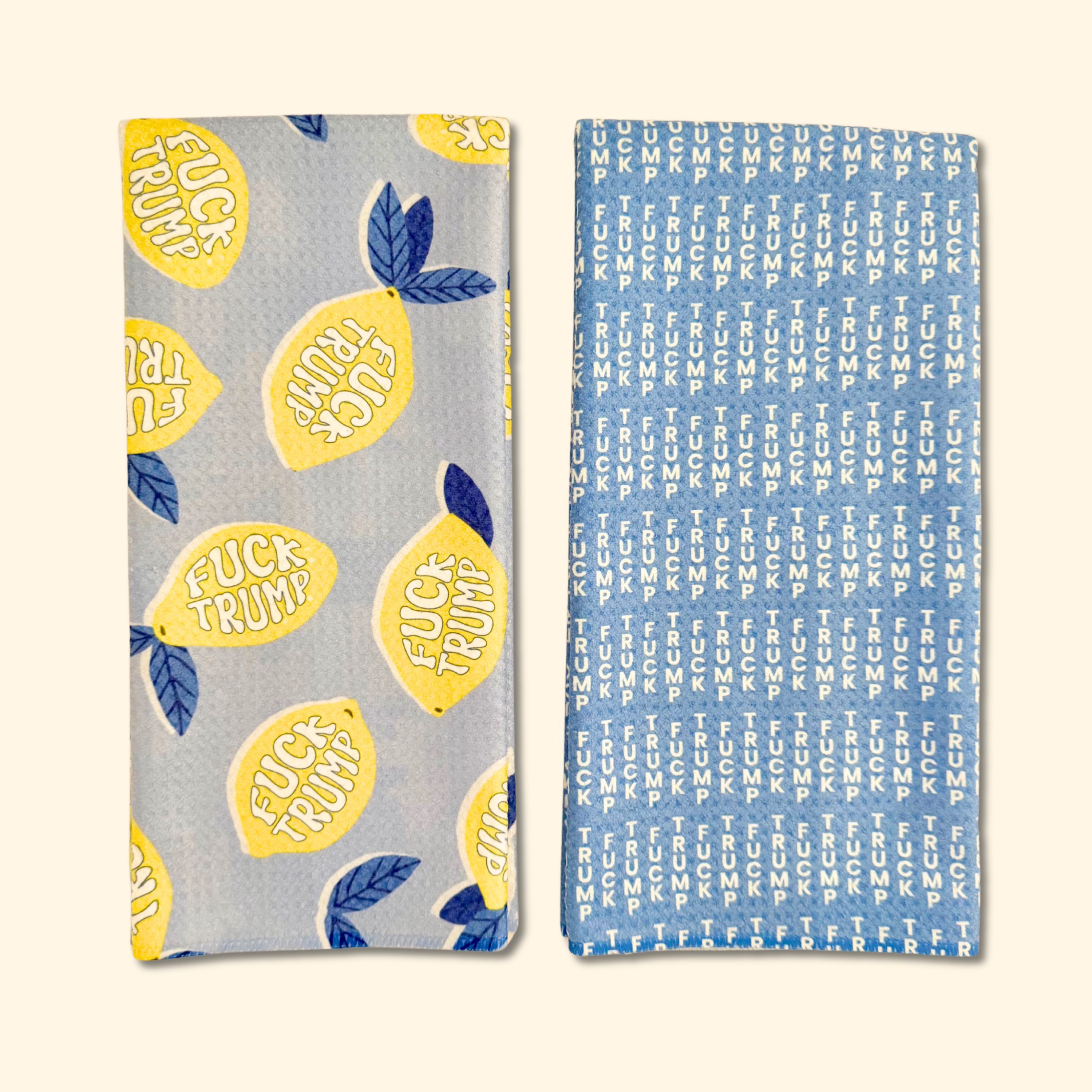 Big Lemons + Blue Lines | F*ck Trump Waffle Weave Kitchen Duo