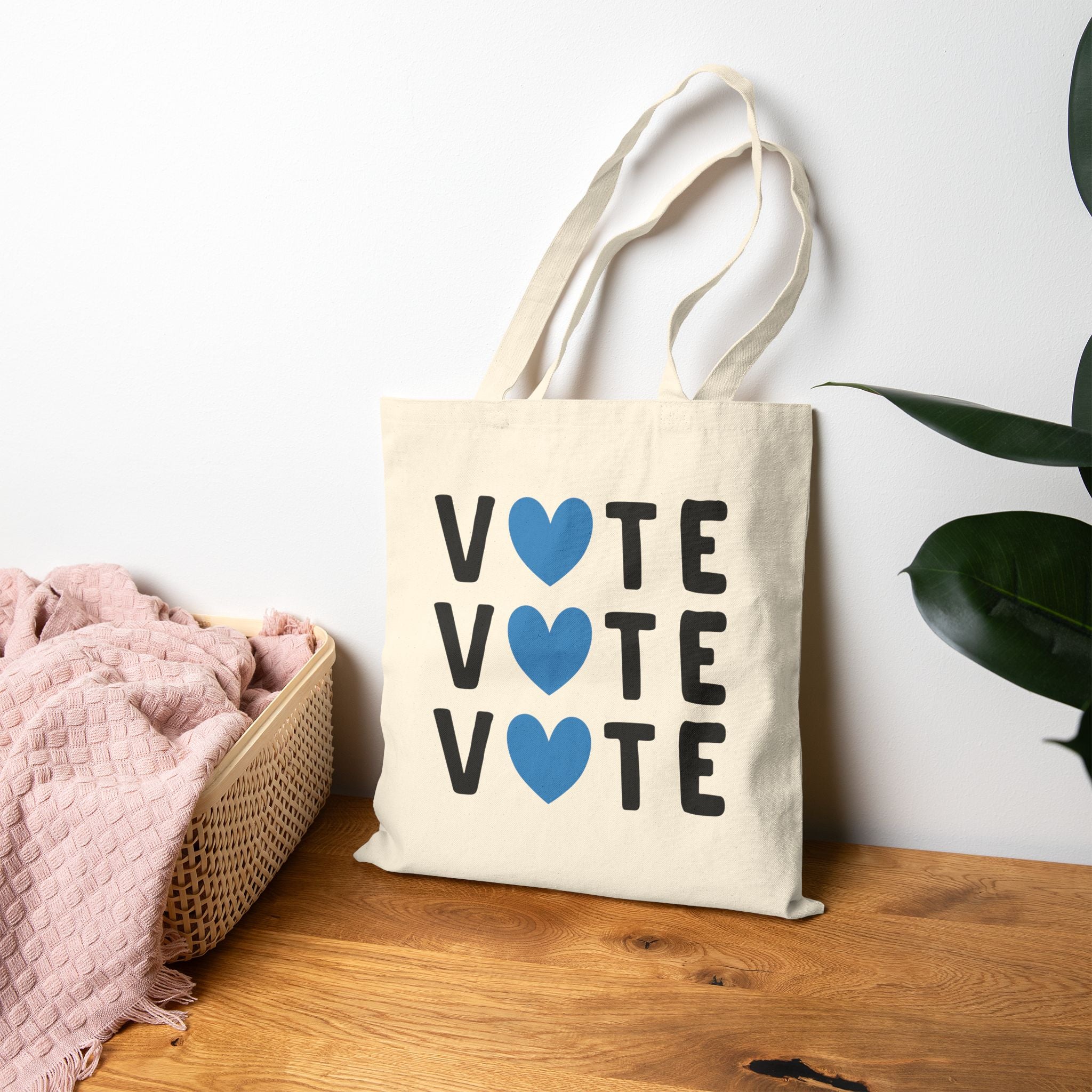 Tri Vote Blue Heart Cotton Tote Bag