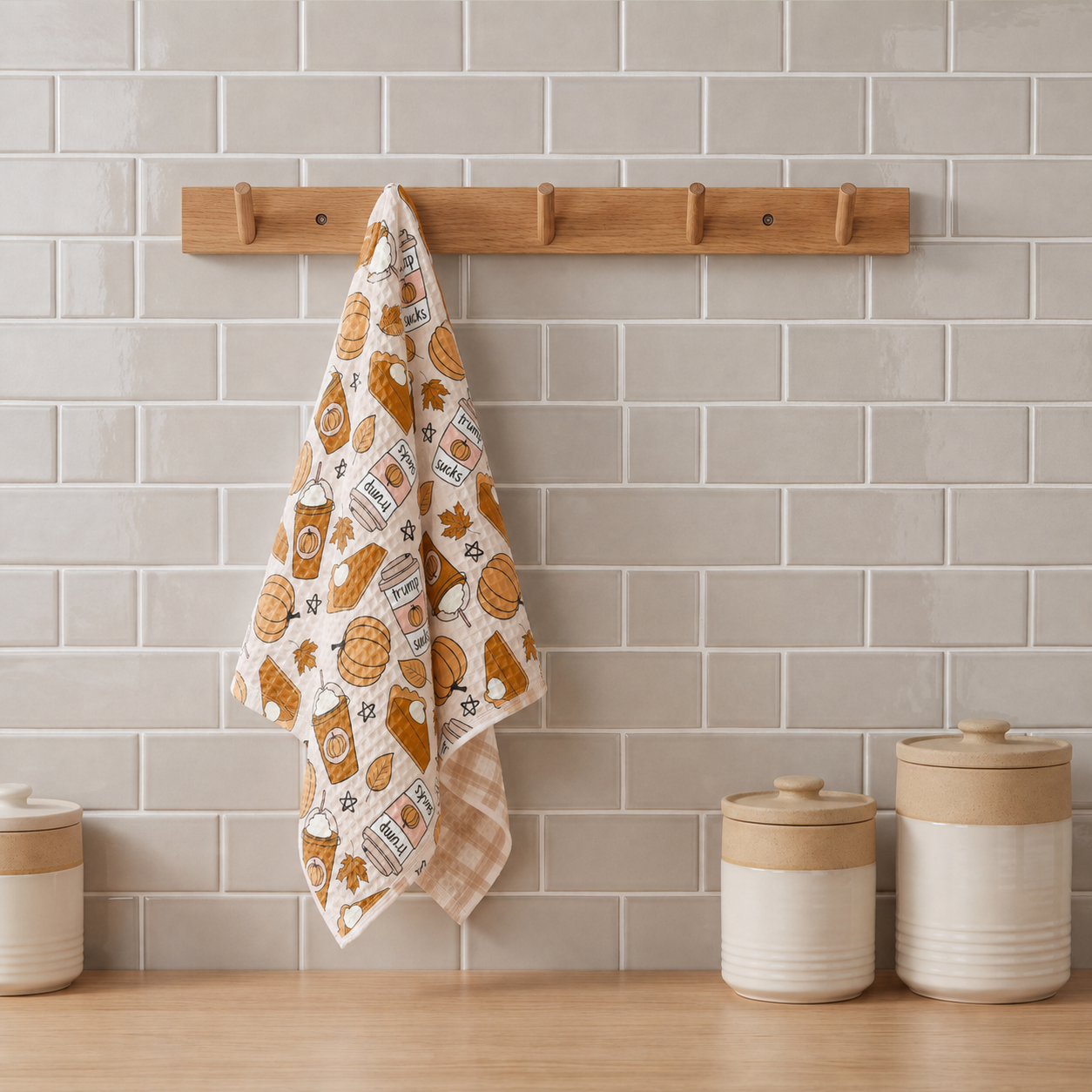Trump Sucks Pumpkin Pie PSL | Waffle Double-Sided Tea Towel