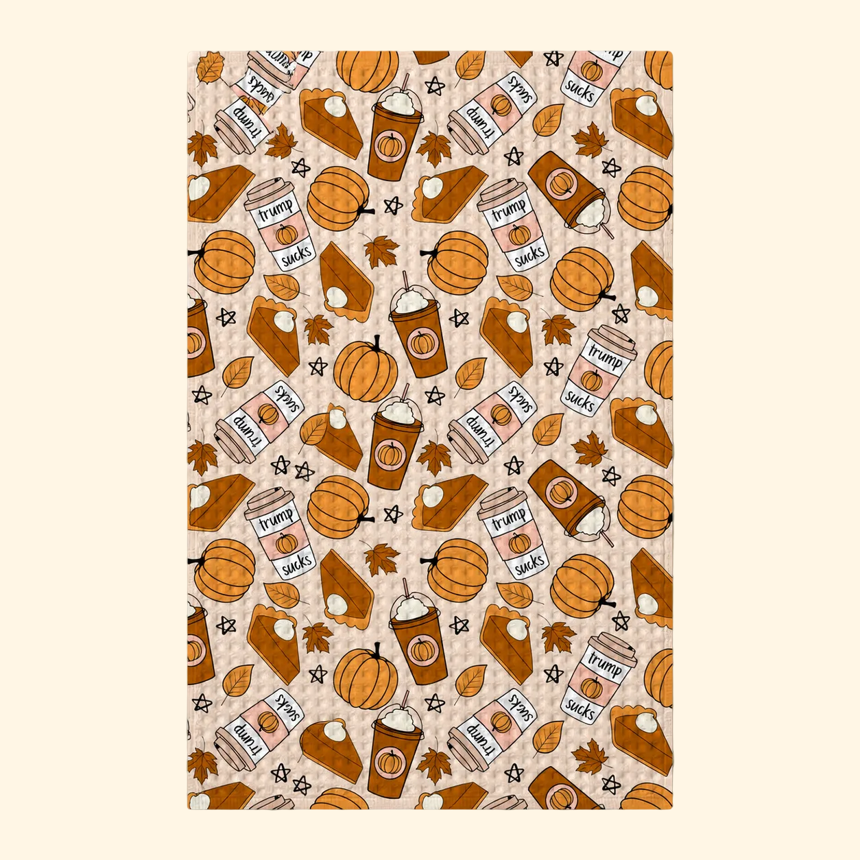 Trump Sucks Pumpkin Pie PSL | Waffle Double-Sided Tea Towel