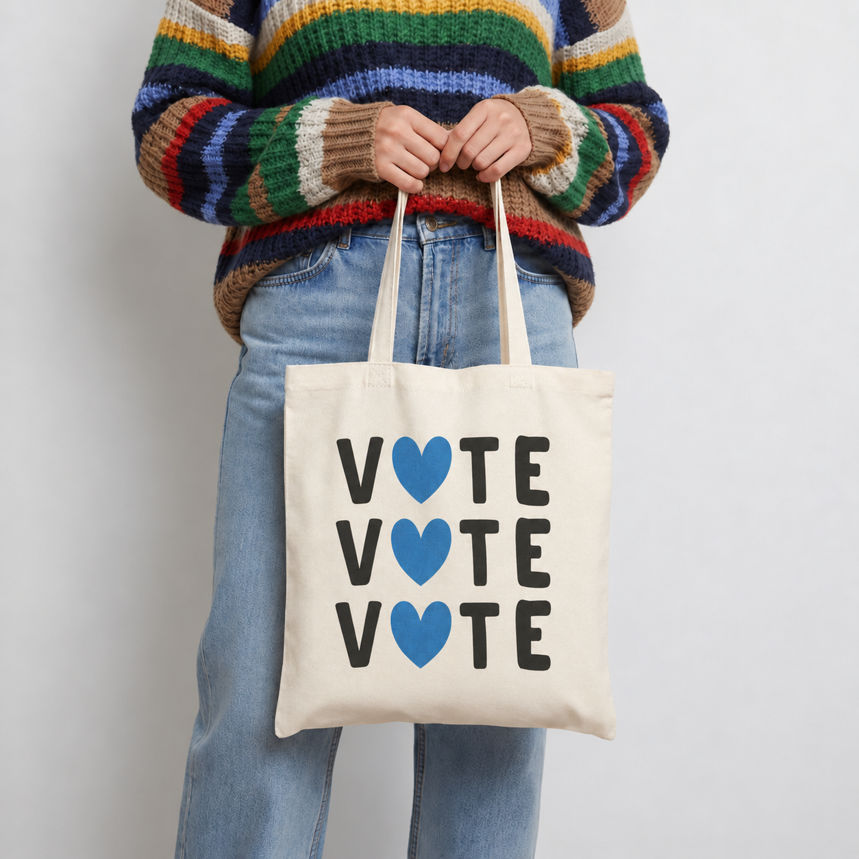 Tri Vote Blue Heart Cotton Tote Bag