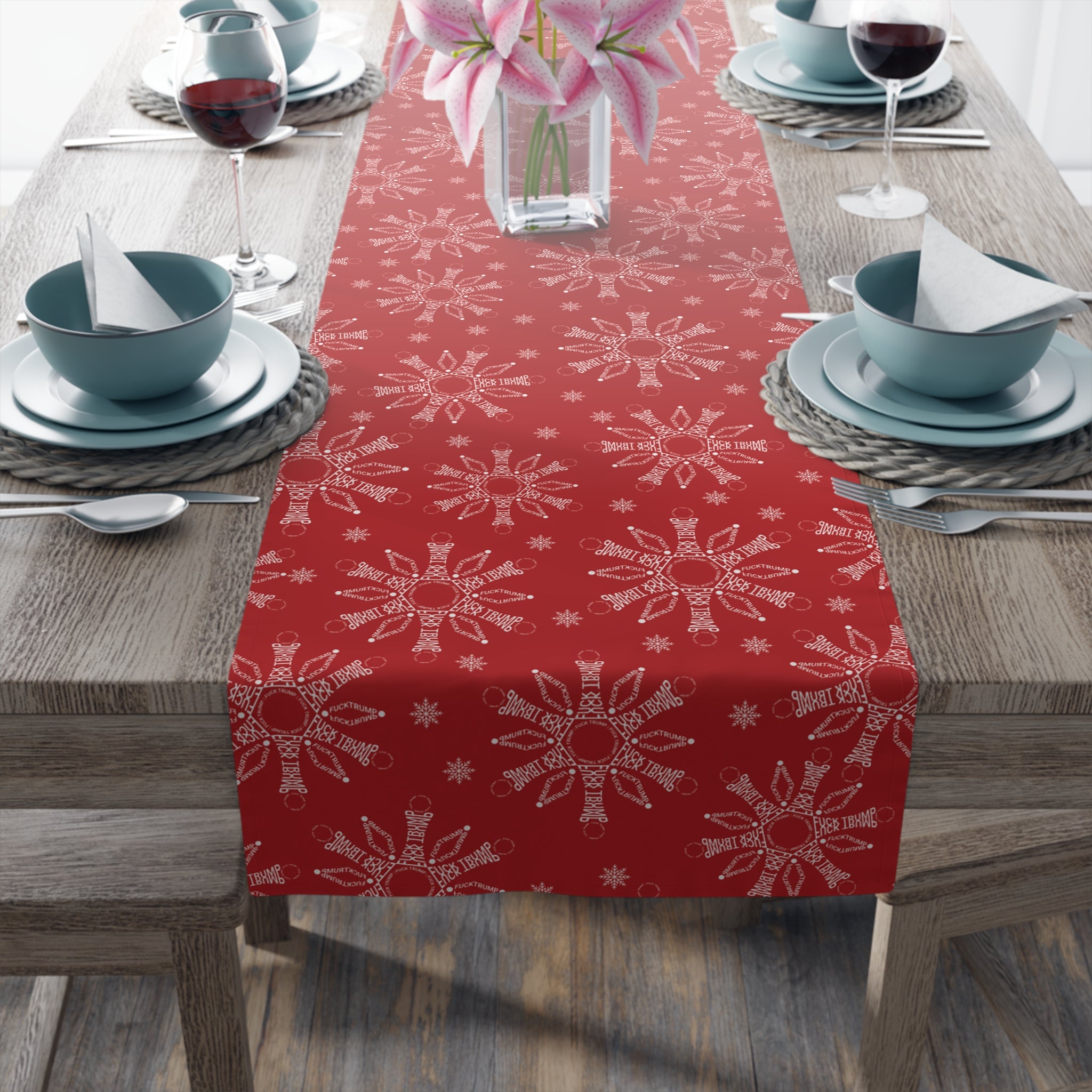 SALE - F*ck Trump Red Snowflake Table Runner