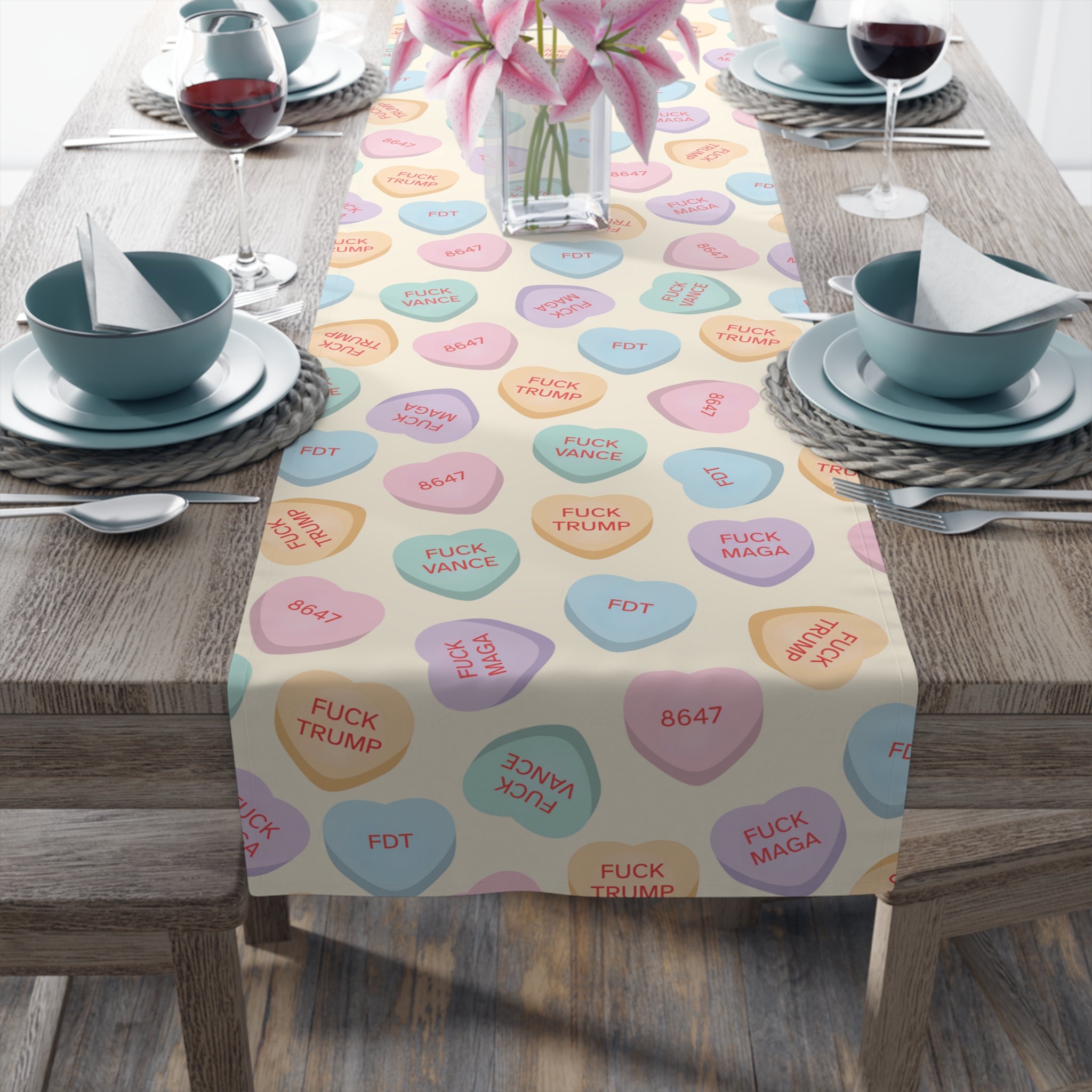 F*ck Trump Candy Heart Valentine's Day Table Runner