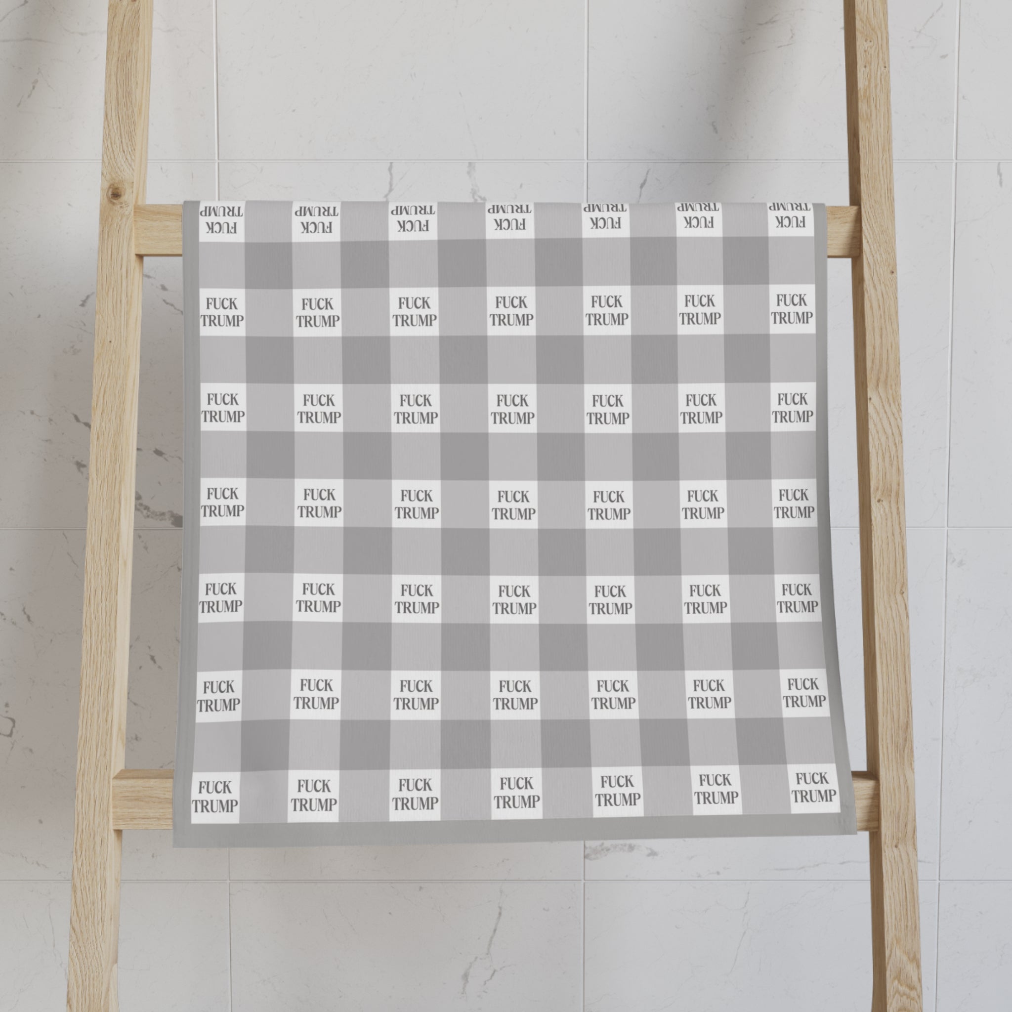 Subtle F*ck Trump Cool Grey Gingham Hand Towel