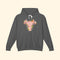 Gray hoodie with a floral uterus design on a white background