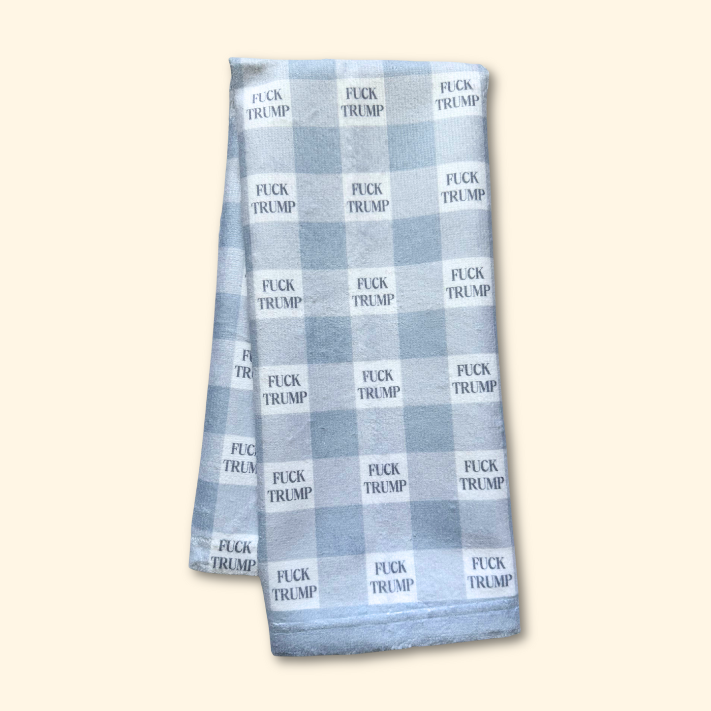 Subtle F*ck Trump Cool Grey Gingham Hand Towel