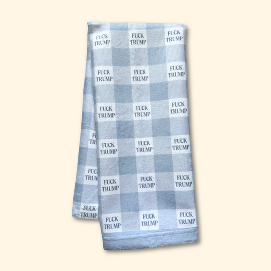 Subtle F*ck Trump Cool Grey Gingham Hand Towel