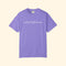 Purple t-shirt with text on a white background