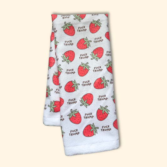 Cartoon Strawberry F*ck Trump Hand Towel
