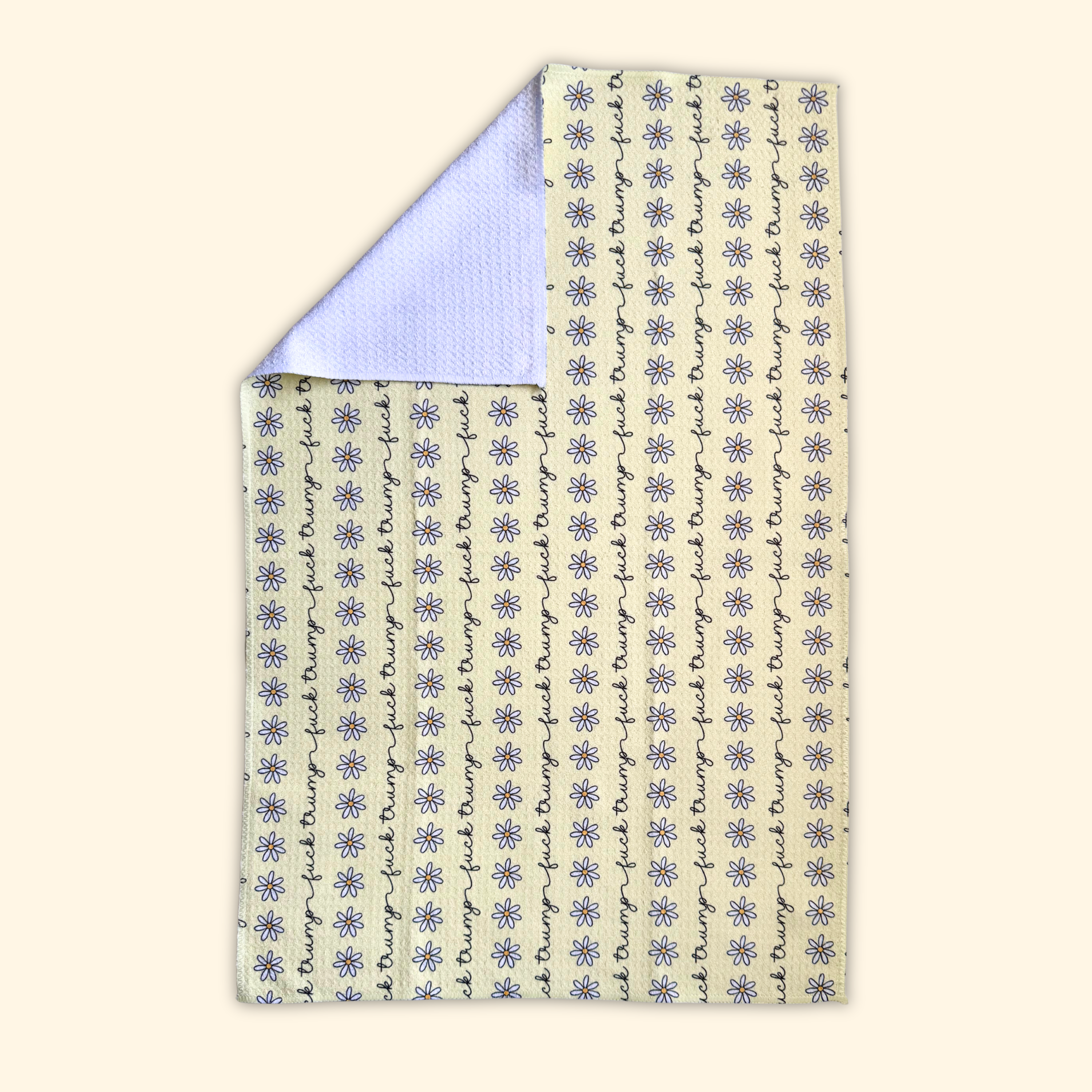 F*ck Trump Yellow Daisy Waffle Weave Kitchen Towel