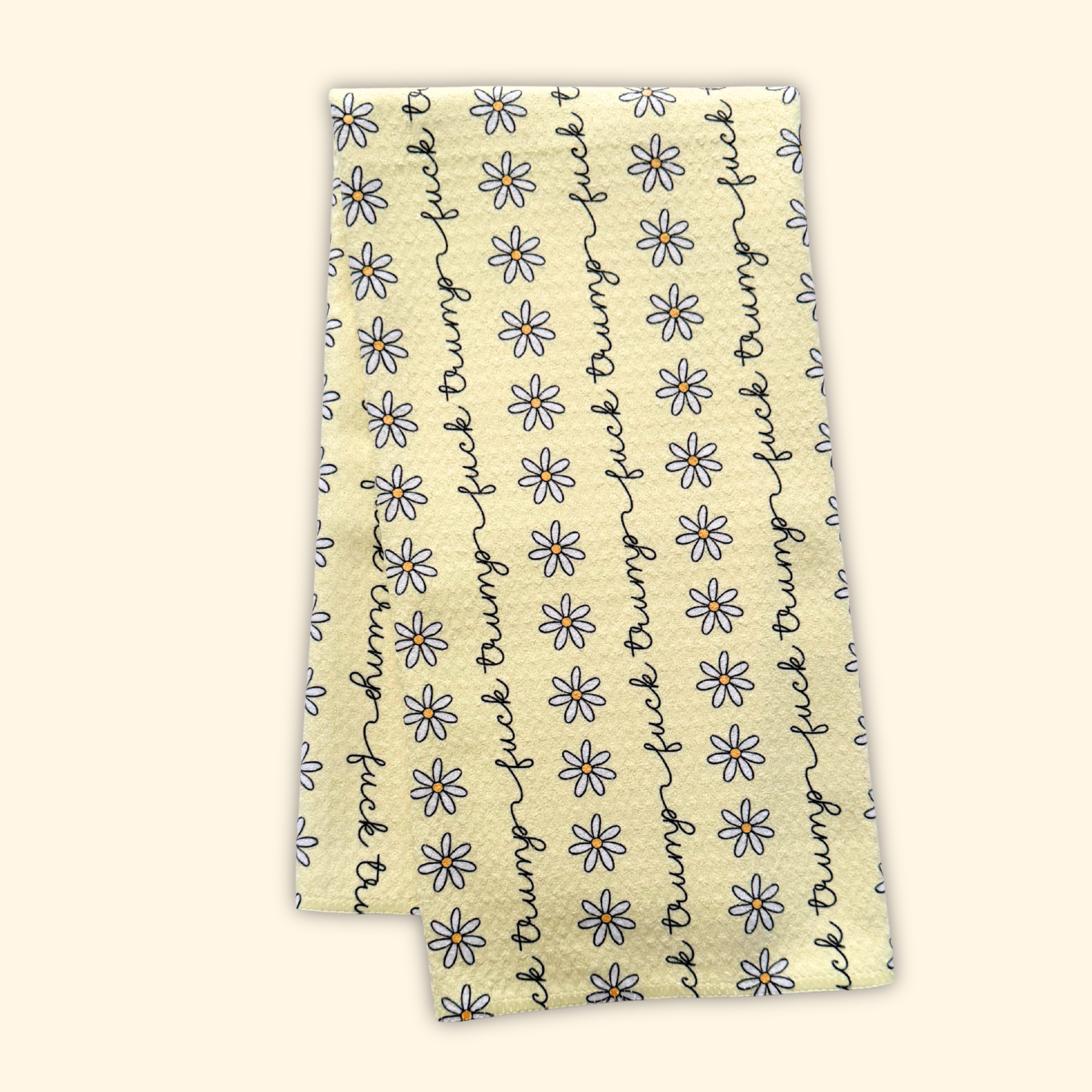 F*ck Trump Yellow Daisy Waffle Weave Kitchen Towel