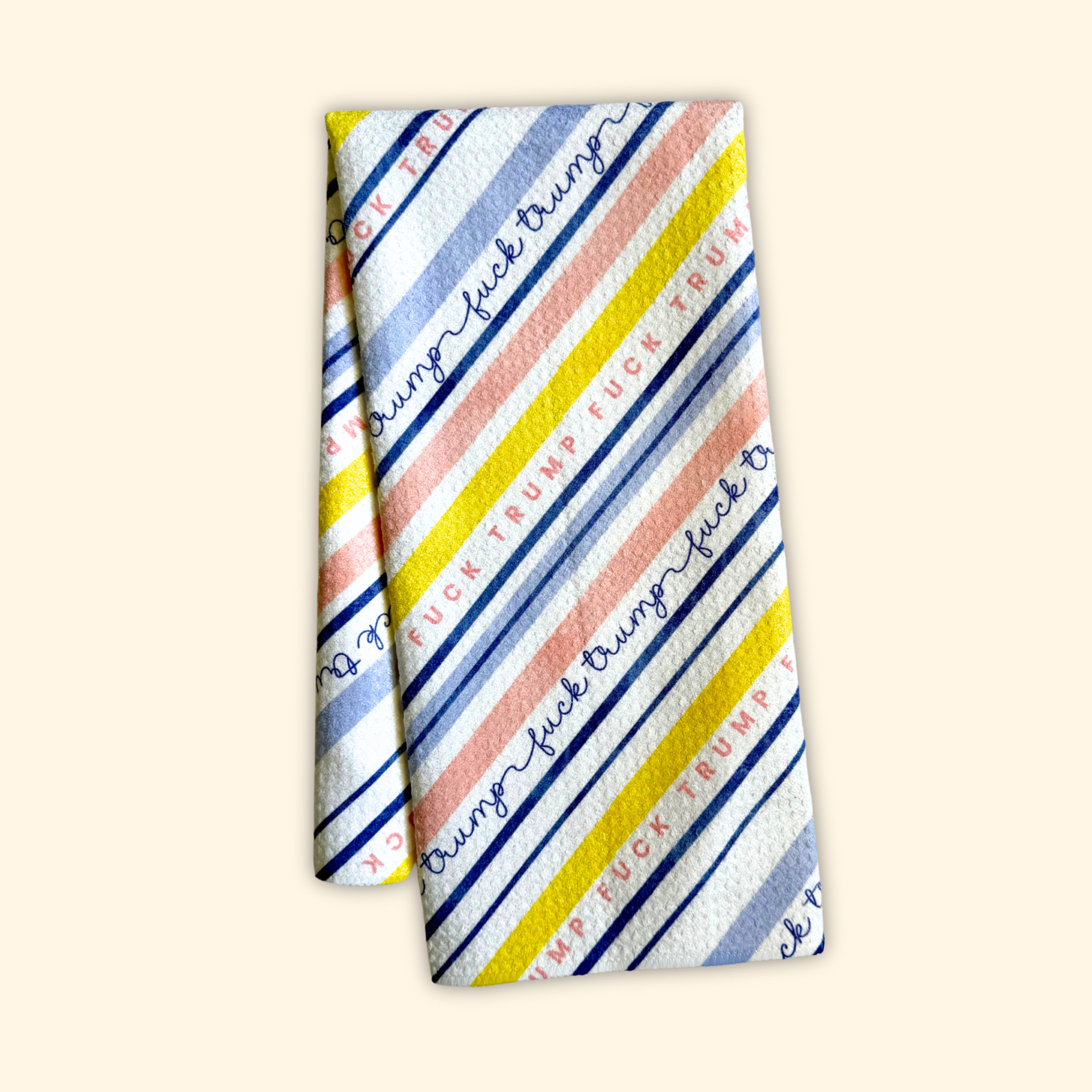 F*ck Trump Pastel Stripe Waffle Weave Kitchen Towel